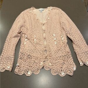 Vintage Spiegel Women's Crochet Cardigan with Floral Accents Sz: XL